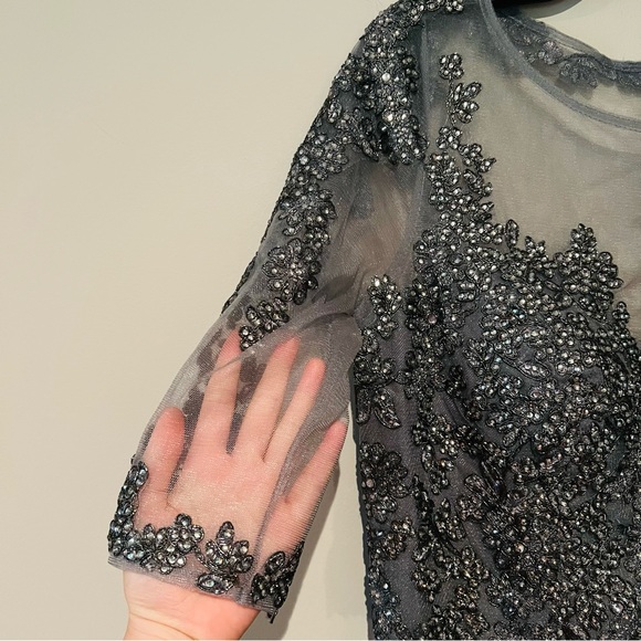 Marsoni Illusion Sleeve Embellished Bodice Dress Charcoal Women's Size 10 NWT - Picture 4 of 15